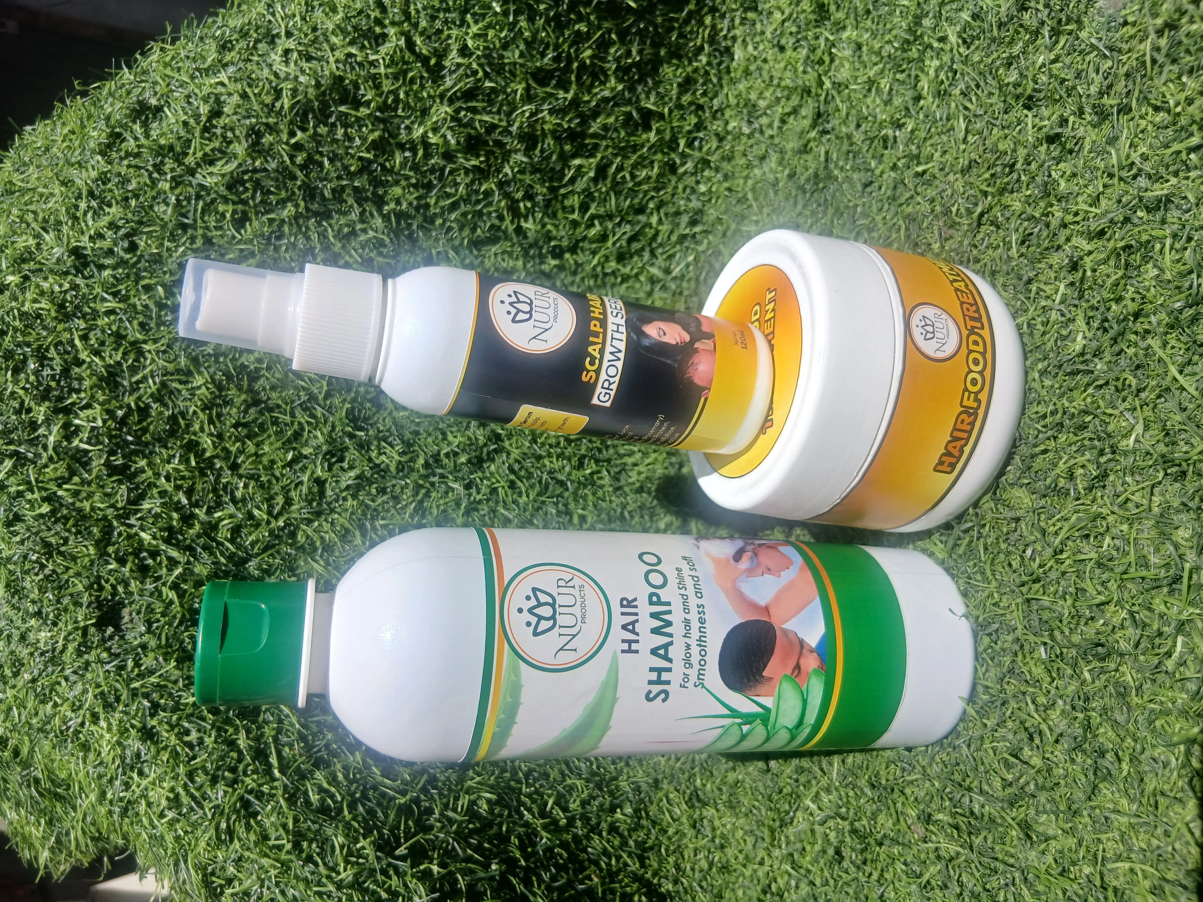 Nuur Shampoo,Nuur Hair Food Treatment,and Ruur Grouth Serum